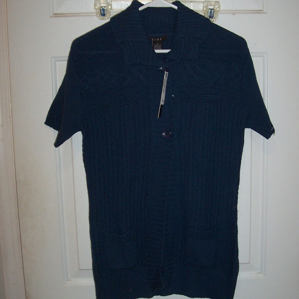LINK BLUE CARDIGAN SWEATER TOP NWR M